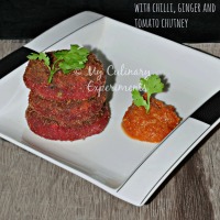 Beetroot And Paneer Cutlet With Chilli, Ginger And Tomato Chutney
